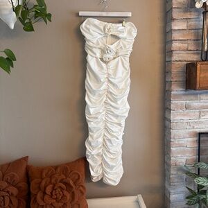 CIDER Strapless Ruched Satin Maxi Dress